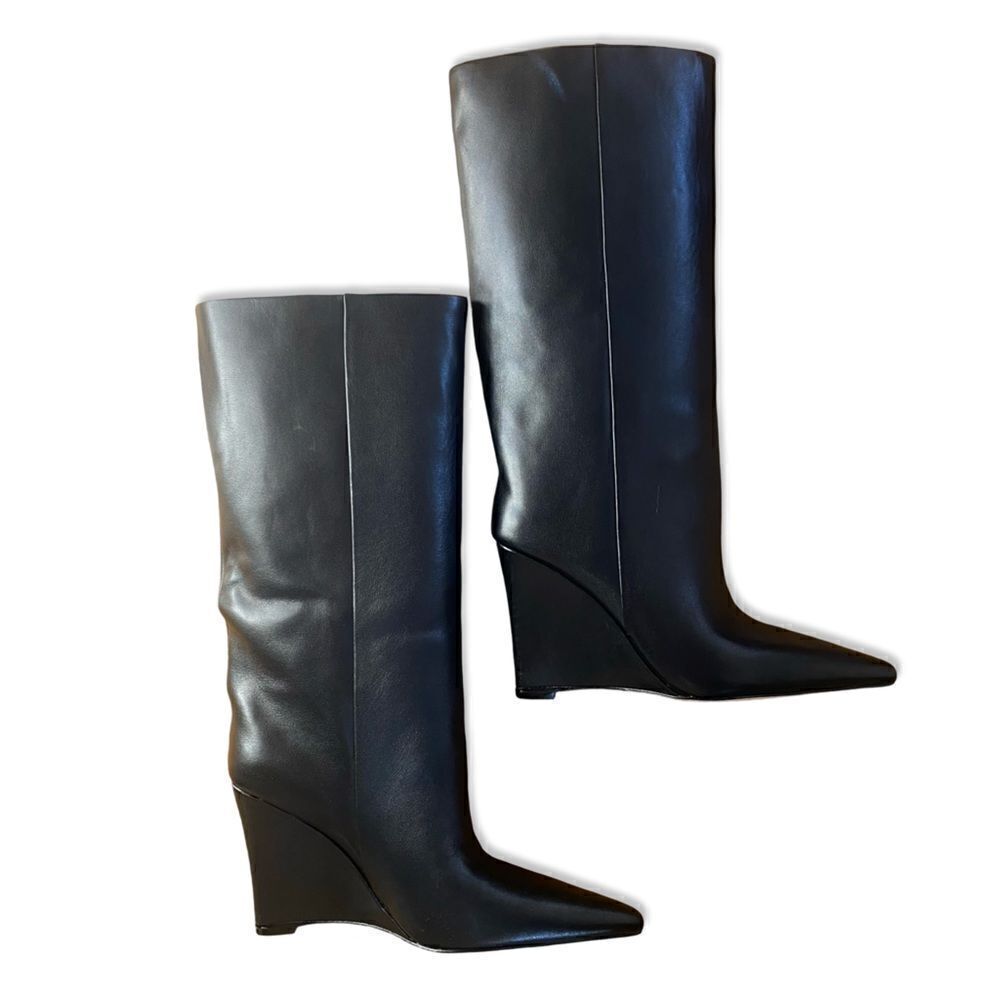 New Raye Revolve Denisse Boots Black leather knee high wedges shoes box 9.5 - Picture 2 of 13